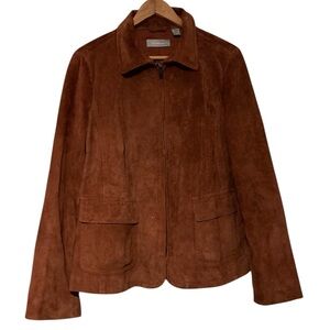 Liz Claiborne Brushed Super Sift Suede Leather Zip Up Jacket In  Rust